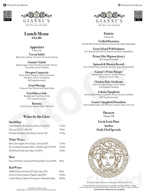 gianni versace mansion menu|versace restaurant menu.